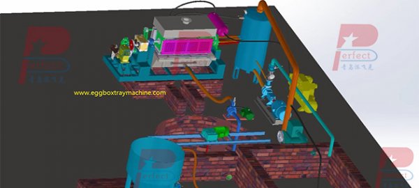 Installation layout of 2500-3000 pieces per hour 4 sides automatic egg tray making machine sunshine drying